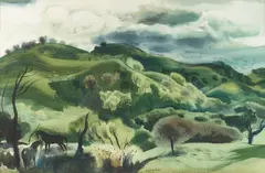'Puddingstone Hills' by Millard Sheets, 1938, watercolor on paper, sold Aug 2009