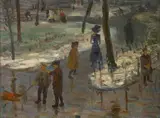 William James Glackens, Boys with sled, Washington Square 12 x 16in