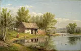 William Rickarby Miller, Cottage by the river 14 x 22in