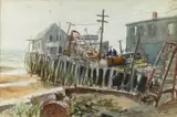 Rainy Day on the Old Wharf 15 x 22in by John Whorf, sold May 2009