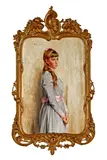 Portrait of a woman in a mauve dress 20 3/4 x 14 1/2in by Julian Russel Story, offered May 2009