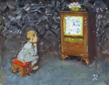Norman Rockwell, Child watching television sheet 10 x 11 1/2in; image 6 1/2 x 8 1/2in unframed