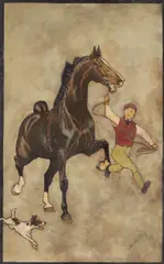 George Ford Morris, Boy with horse and dog 40 x 25in