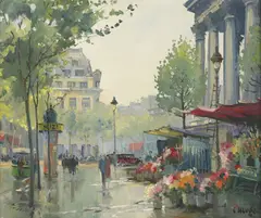 Parisian street scene by Constantine Kluge, oil on canvas laid on board, sold May 2009