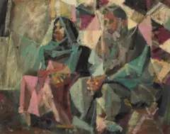 Romeo V. Tabuena, Seated couple, 1953, oil on paperboard