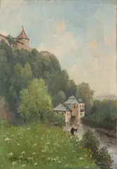 Landscape with a River and a Castle by Václav Březina, Around 1890, Oil on canvas, sold Jun 2021
