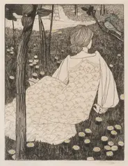 Vojtěch Preissig, Blue Bird, 1903, Coloured etching, paper