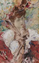 Jan Dědina, Portrait of a Lady, 1906, Watercolour, pencil, charcoal, paper