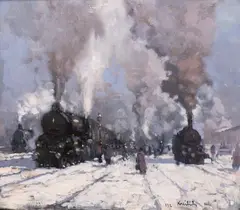 Vilém Kreibich, Steam Locomotive, 1912, Oil on canvas