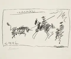 Pablo Picasso, Toros, 1960, Lithografie auf Richard de Bas (Wasserzeichen)