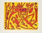 A. R. Penck, Das rote Flugzeug, 1985, Farblithografie auf Bütten