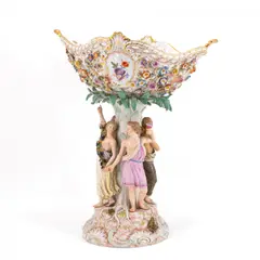 Tafelaufsatz mit Bacchanten by Meissen, 19. Jahrhundert, Porzellan, farbig staffiert, sold Nov 2024