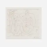 Pablo Picasso, Homme nu avec femme ivre et jeune flûtiste, etching on Arches