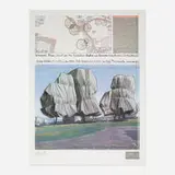 Christo, Wrapped Trees II, 1998, offset lithograph in colors, fabric swatch