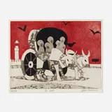 The Ox Cart by R.A. Julian Otto Trevelyan, 1968, etching and aquatint in colors, sold Jan 2023