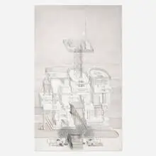 Paul Noble, Nobspital, 1997-98, graphite on paper