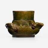Rare double snake vase by George E. Ohr, 1895-96, glazed earthenware, sold Jan 2025