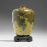 Vase on reticulated stand by Adelaide Robineau for University City, 1910, crystalline-glazed porcelain, glazed porcelain, sold Jan 2025