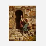 Herman J. van der Voort, Twee kinderen voor een huisdeur (Two Girls in front of a House Door), c. 1895, oil on wood panel