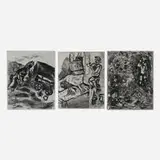 Marc Chagall, Le villageois et le serpent; L'ours et l'amateur de jardin; Le cure et le mort (three works from Les fables de La Fontaine series), 1952, etching