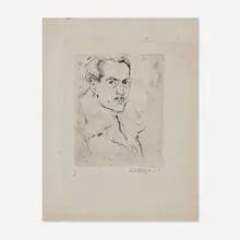 Portrait of a Man with Mustache by Egon Schiele, 1929, etching, sold Nov 2022