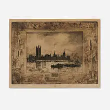 Félix Buhot, Westminster Palace (Seventh State), 1884, etching, drypoint, roulette, salt ground and stippling with tonal wiping