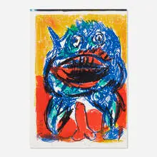 Untitled (from the One Cent Life portfolio) by Karel Appel, 1964, lithograph in colors and letterpress, sold Aug 2021