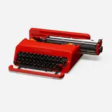 Valentine typewriter by Ettore Sottsass, 1969, plastic, enameled steel, metal, rubber, sold Jul 2021
