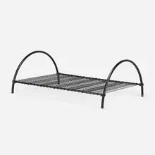 Round Rail queen-sized bed by Ron Arad, 1981, enameled tubular steel, wire-mesh panels, Kee-Klamps, sold Jul 2021