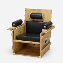 Heinz Julen, Black Cube chair, 1994, pine, leather, zinc-plated steel, steel, lithograph