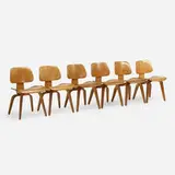 DCWs, set of six by Charles and Ray Eames, 1945 / 1948, aniline-dyed ash plywood, rubber, sold Jul 2021