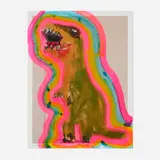 Liz Markus, Ochre And Green T-Rex With Auras, 2020, acrylic on archival pigment print