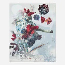 Randy Wray, Ickybana Offering, 2007, offset lithograph in colors with screenprint and glitter flocking