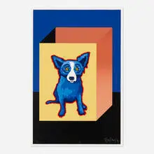 Blue Label by George Rodrigue, 1995, screenprint in colors, sold Jul 2021