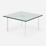 Barcelona table by Ludwig Mies van der Rohe, stainless steel, glass, sold Jul 2021