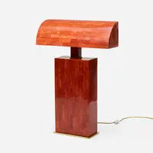 Karl Springer, Table lamp, c. 1970, lacquered vellum over wood, brass