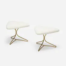 Stools, pair by Vladimir Kagan, c. 1975, upholstery, brass, sold Jul 2021
