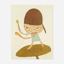 Marching on a Butterbur Leaf by Yoshitomo Nara, 2020, offset lithograph in colors, sold Jul 2021