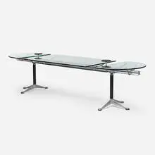 Bruce Burdick, Burdick Group System table, 1980 / 2005, aluminum, glass, enameled steel, enameled aluminum