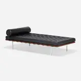 Barcelona daybed by Ludwig Mies van der Rohe, walnut, leather, stainless steel, sold Jul 2021