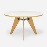 Guéridon dining table by Jean Prouvé, 1949 / 2002, pine, enameled steel, laminate, sold Jul 2021