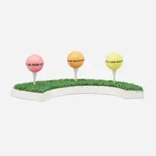Untitled (Golf Tee) by Jenny Holzer, 1995, lacquered wood, plastic, transfer-printed golf balls, sold Jul 2021
