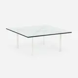 Barcelona table by Ludwig Mies van der Rohe, chrome-plated steel, glass, sold Jul 2021