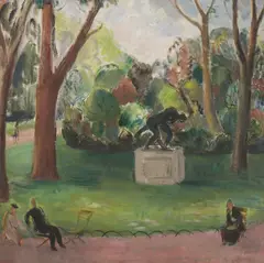 Sylvia St George, Untitled, Sylvia St George (1881-1950) Figures in a park oil on board 46 x 46cm