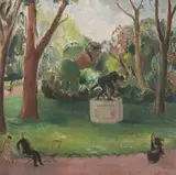Sylvia St George, Untitled, Sylvia St George (1881-1950) Figures in a park oil on board 46 x 46cm