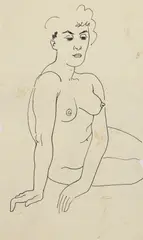 Untitled by Mervyn Peake, Mervyn Peake (1911-1968) Seated nude pen and ink 40 x 24.5cm, sold Nov 2021