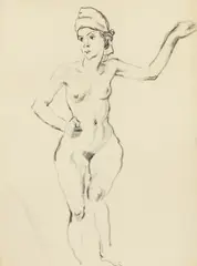 Mervyn Peake, Untitled, Mervyn Peake (1911-1968) A standing nude wearing a headscarf charcoal 49 x 38cm