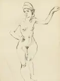 Mervyn Peake, Untitled, Mervyn Peake (1911-1968) A standing nude wearing a headscarf charcoal 49 x 38cm