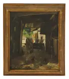 Ernest Betigny, Untitled, 1873-1960) Chickens in a barn oil on canvas 56 x 46cm .