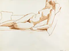 Philip Pearlstein, Reclining nude (double-sided), 1965, sepia ink on paper